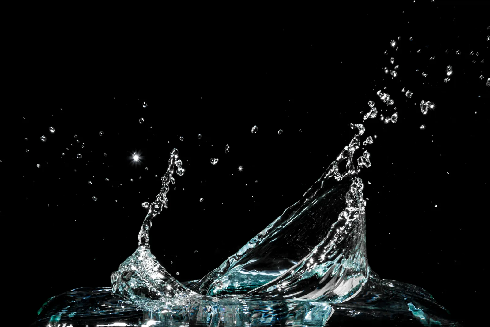 A sculptural splash of water against black
